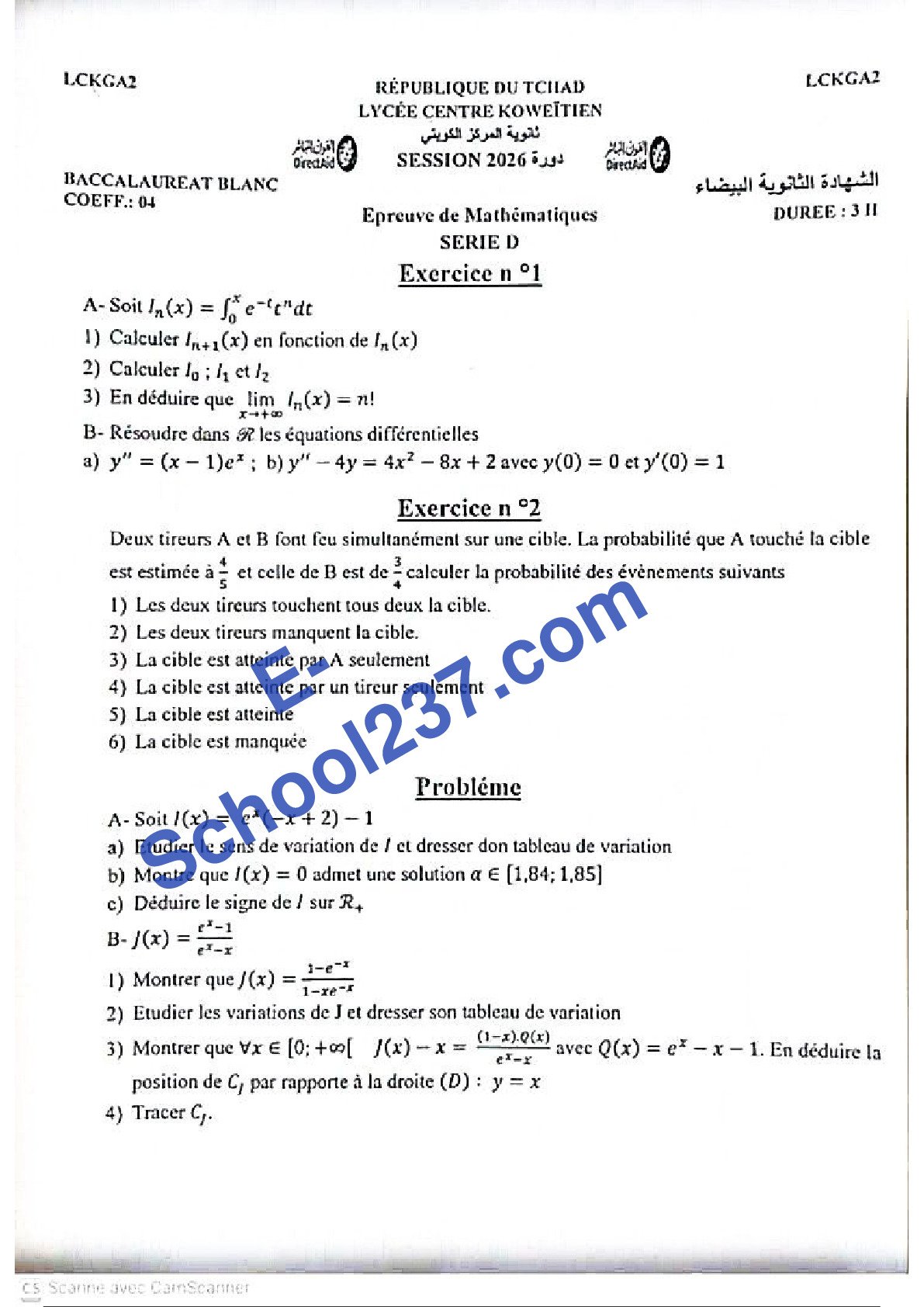 Examen blanc 2026 Tchad session 2026